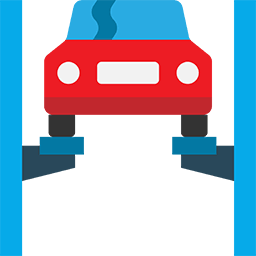 Vector Grapic of auto shop lift with car.