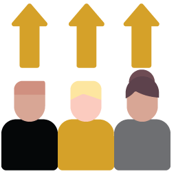 Vector graphic of three people with upward arrows