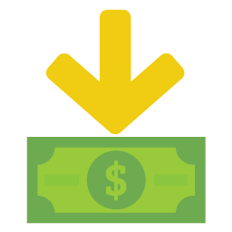 Vector graphic of a green dollar bill with downward arrow on top